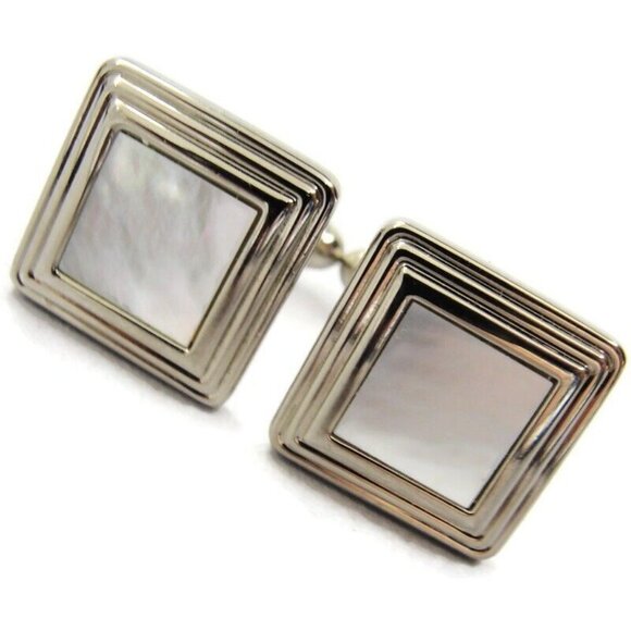 Chaps MOP Silver Tone Cufflinks Wedding Tux - Picture 14 of 16
